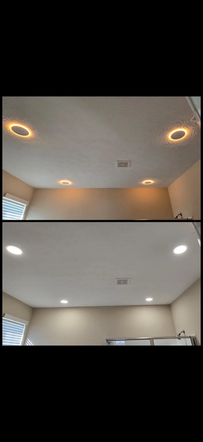 Two lighting modes. The same ceiling lights shown in accent and full-light modes.