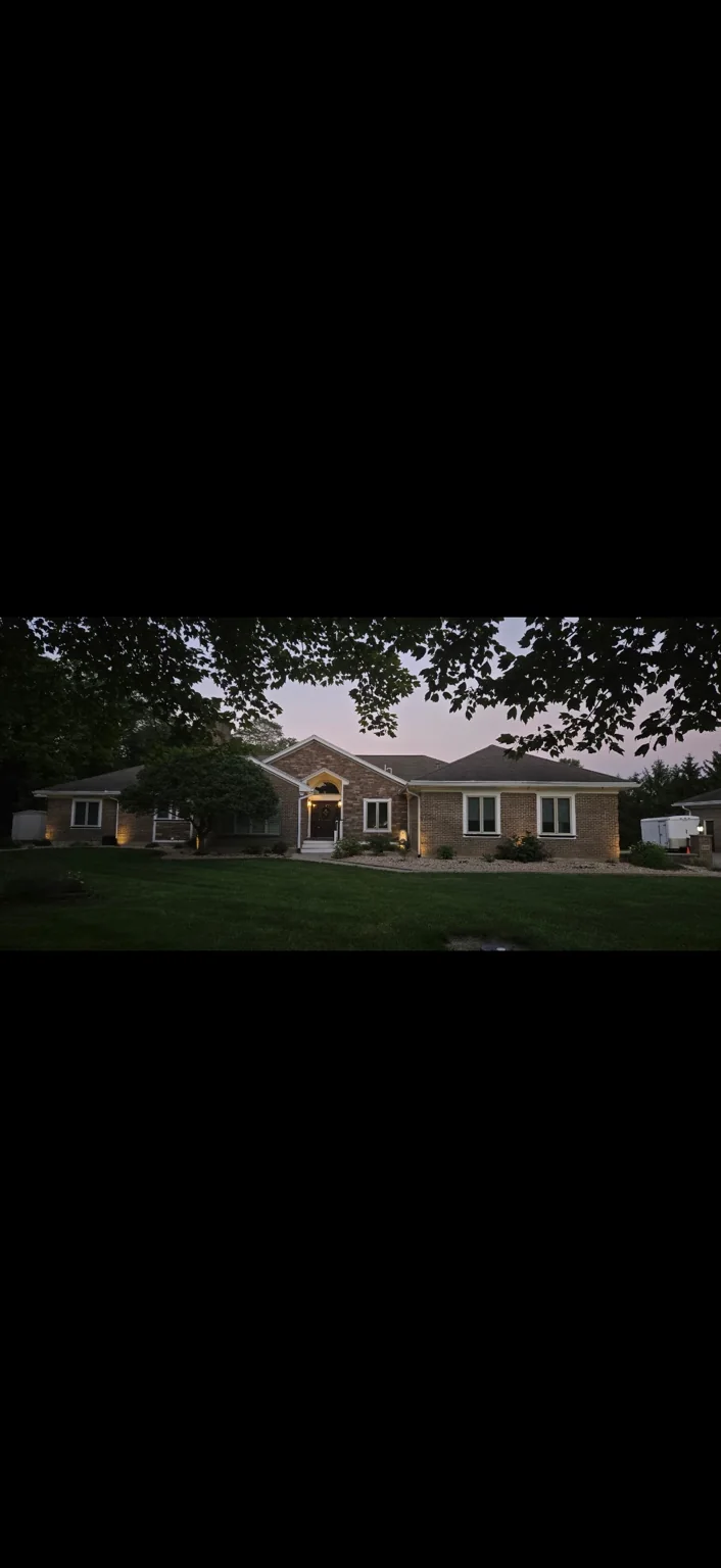 A closer look at the lighting. Another view of the illuminated front elevation.